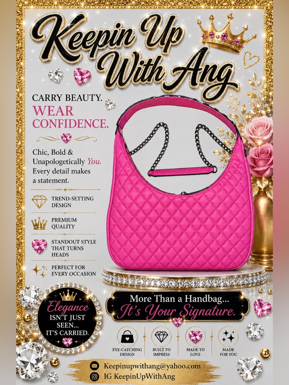 Quilted Hobo Shoulder Bag — Hot Pink
